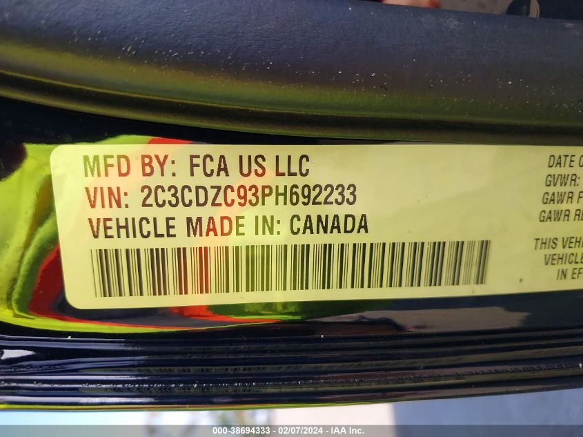 2C3CDZC93PH692233